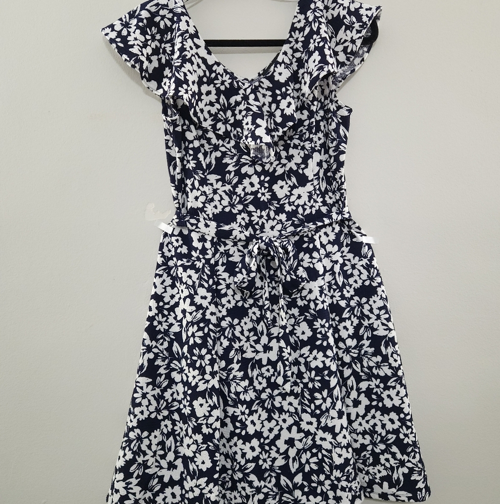Perceptions Navy and White Floral Midi Dress - Picture 6 of 8
